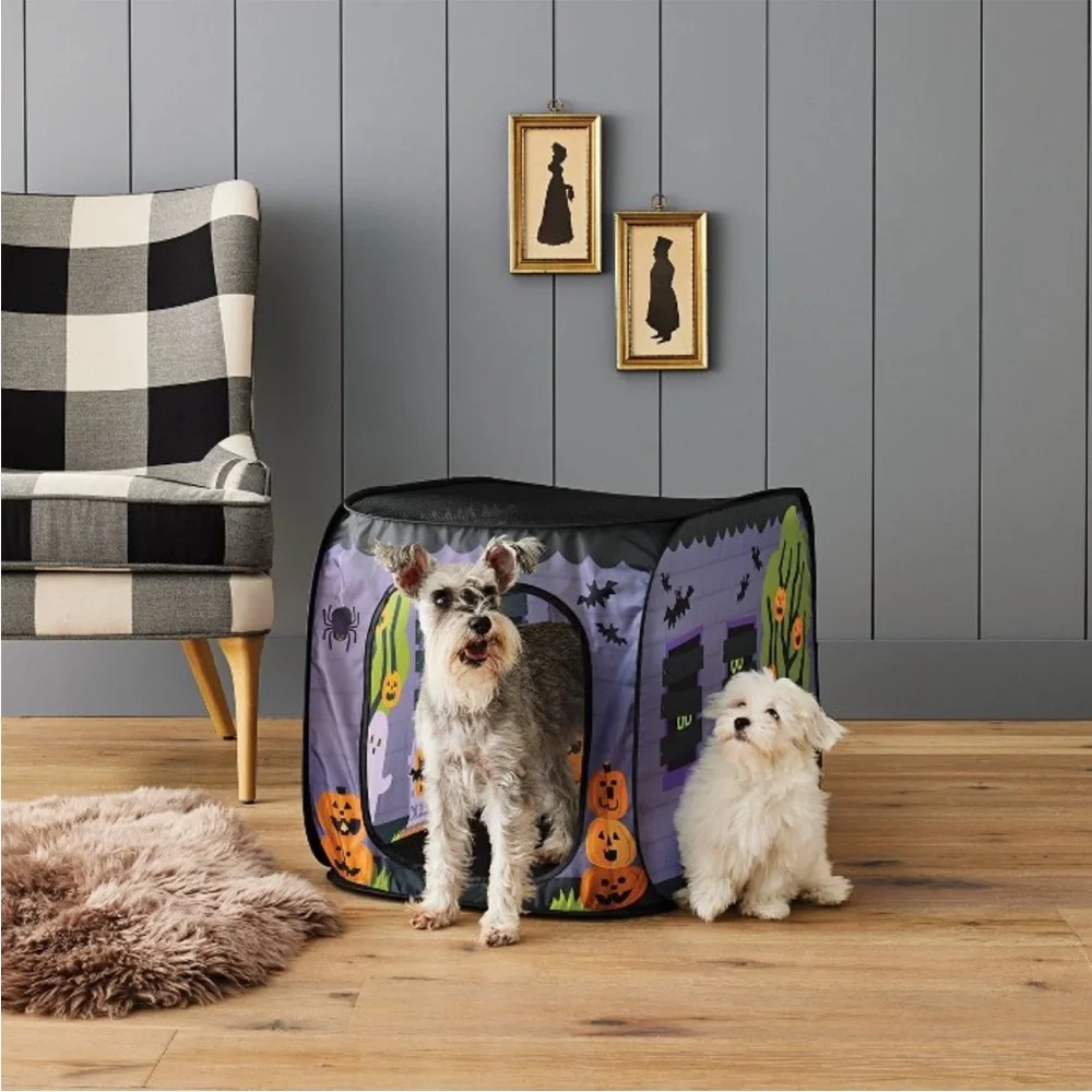 Hyde & Eek Pop Up Halloween Haunted Pet House Instant Light Portable Fold Crate